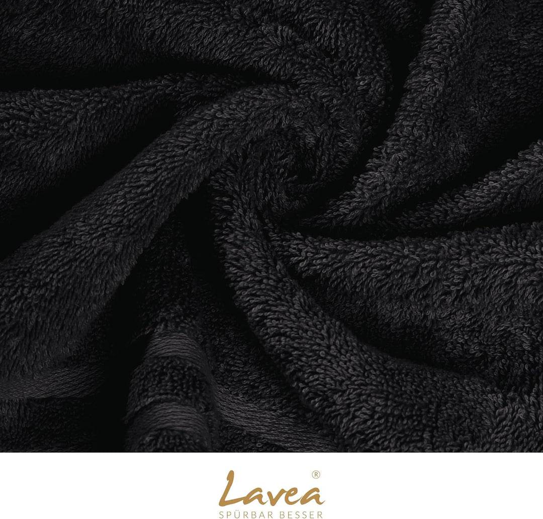 Lavea 2er Set Saunatuch 80x200cm, Frottierserie Elena, Schwarz 2 x 80 x 200 cm Schwarz, 2 x 80 x 200
