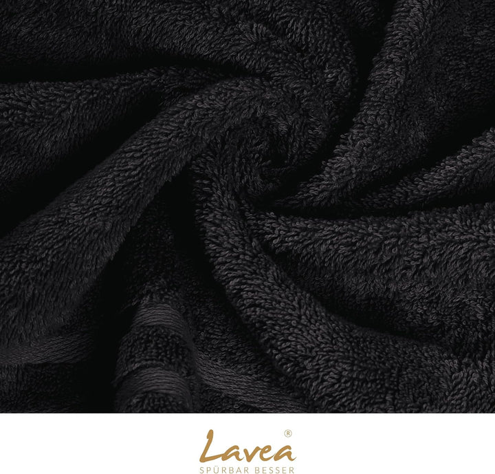 Lavea 2er Set Saunatuch 80x200cm, Frottierserie Elena, Schwarz 2 x 80 x 200 cm Schwarz, 2 x 80 x 200