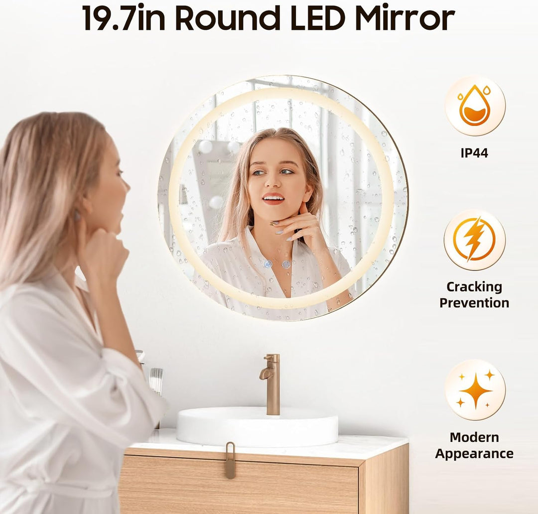 Badezimmerspiegel mit Beleuchtung 50cm | Touch-Dimmer, 3 Farben | Anti-Beschlag | IP44 Wandmontage |