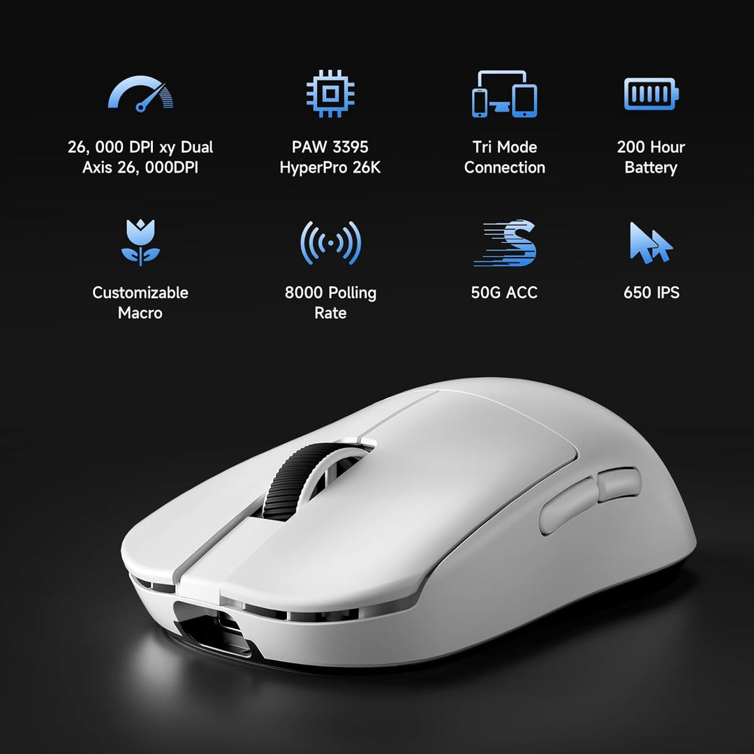 MCHOSE L7 Leichte 39 g Gaming-Maus mit Benutzerdefiniertem 8K-Ultraschnell-Funkempfänger, 26000 DPI,