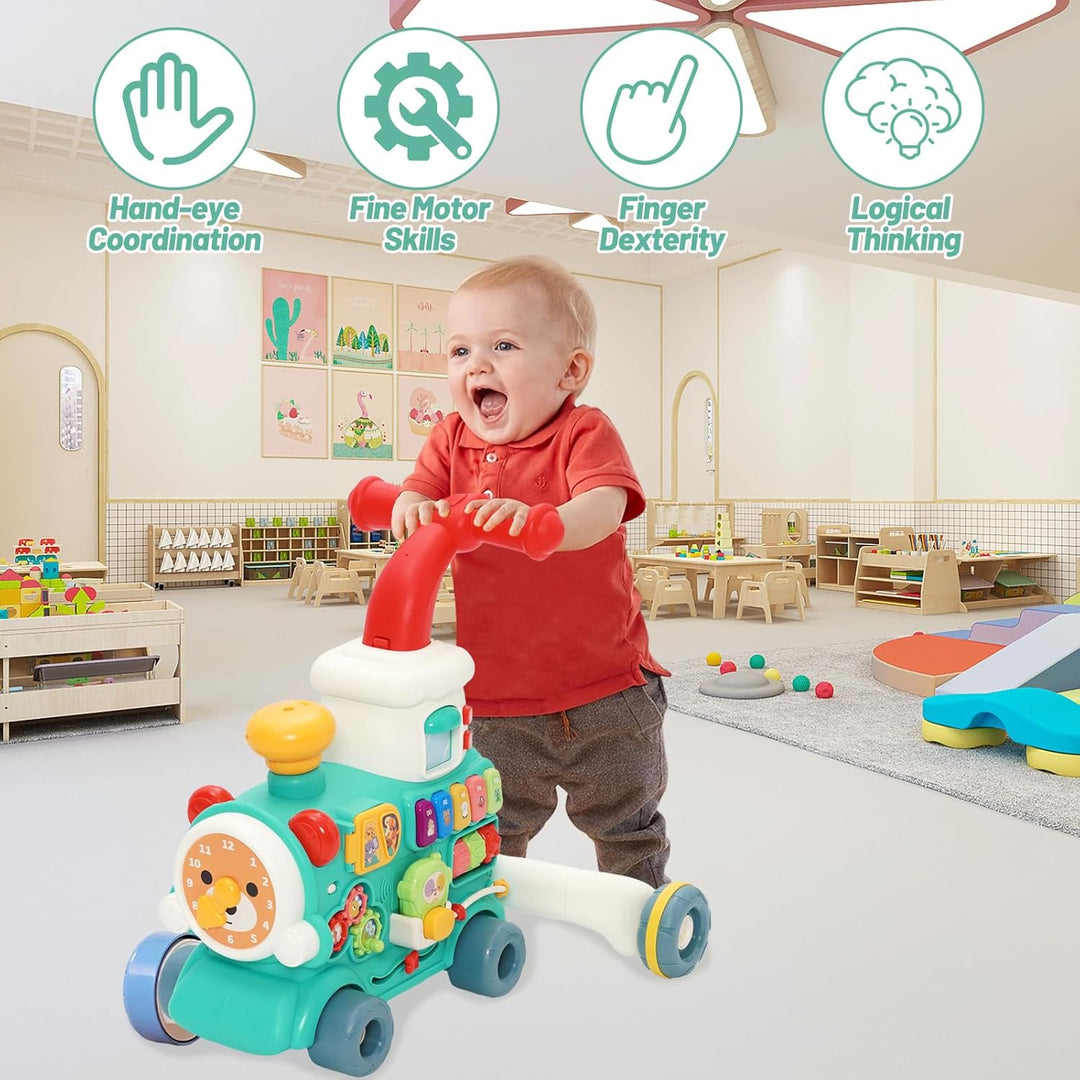 3-in-1 Baby Lauflernwagen, Multifunktionales Lauflernhilfe mit 10+ Pädagogischen Spielmodi, Licht &