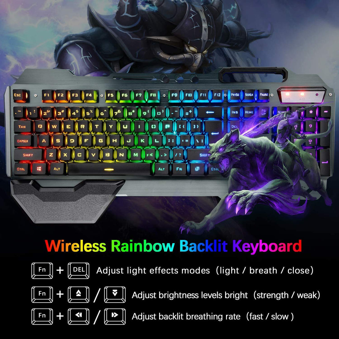 Lexonelec 680 pro - RGB LED Wireless Gaming Tastatur und Maus 4800 mAh volle 104 Tasten Tastatur PC