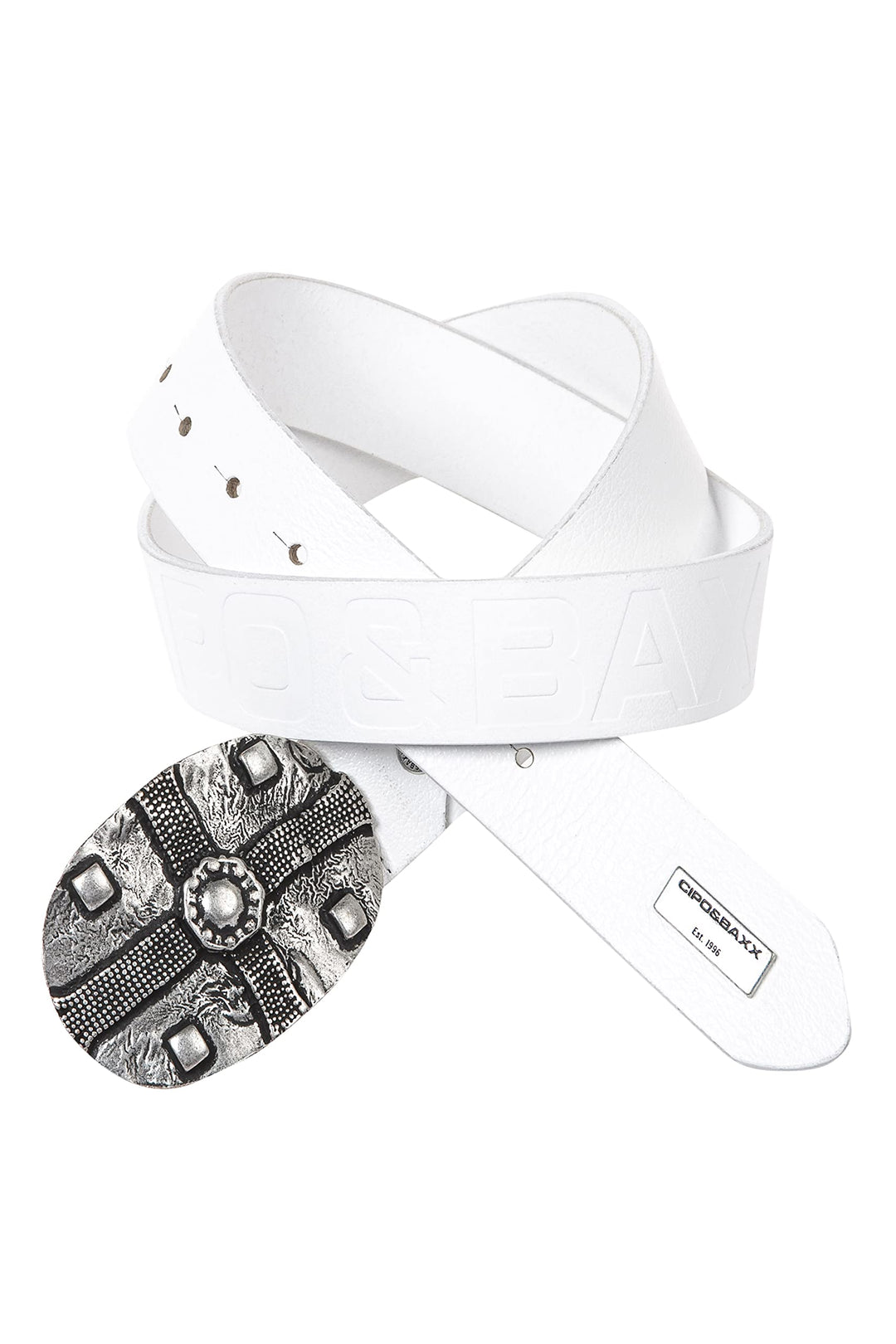 Cipo & Baxx Herren Leder Gürtel Schlicht Design Metallschnalle Casual CG189 Weiss Gr.95