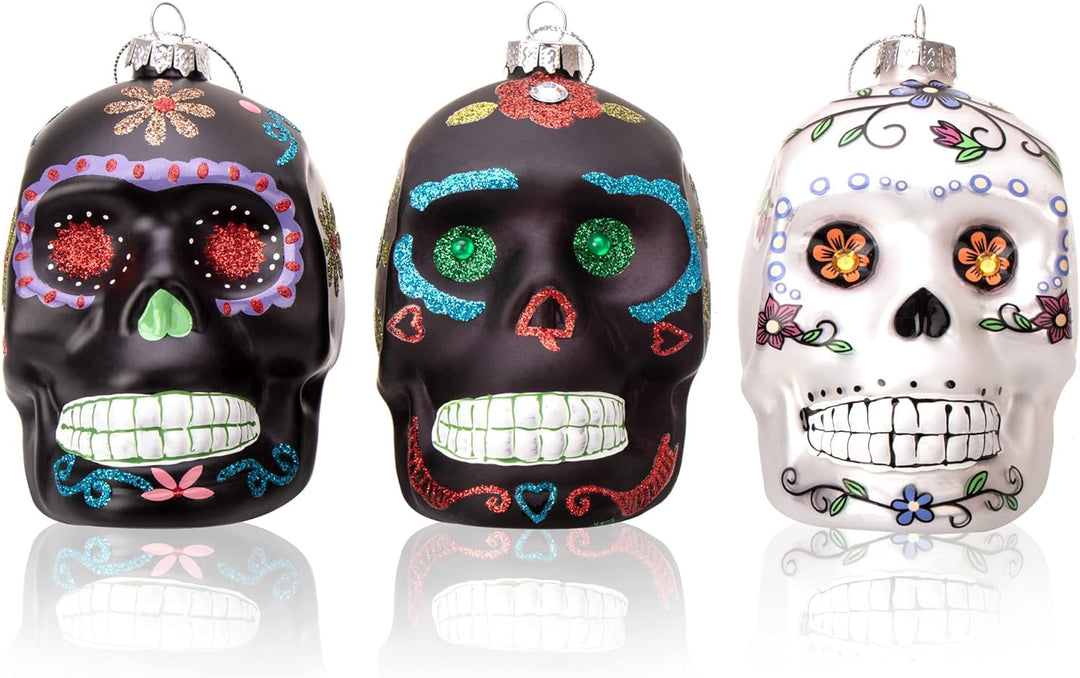 com-four® 3X Premium Christbaumschmuck - Totenschädel als Weihnachtsdeko - morbide Anhänger - lustig