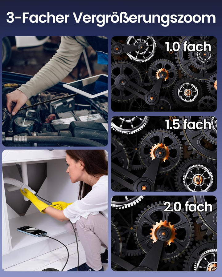 Endoskopkamera mit Licht, 1920P HD Doppellinse Inspektionskamera Handy mit 8 LED, Kein WLAN Endoskop