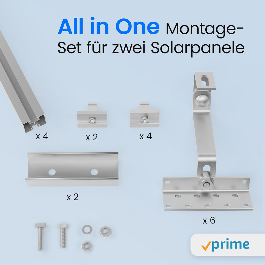LIVING TEC® Halterung Balkonkraftwerk für Ziegeldach Komplettset für 30 & 35mm Module - Solarpanel H
