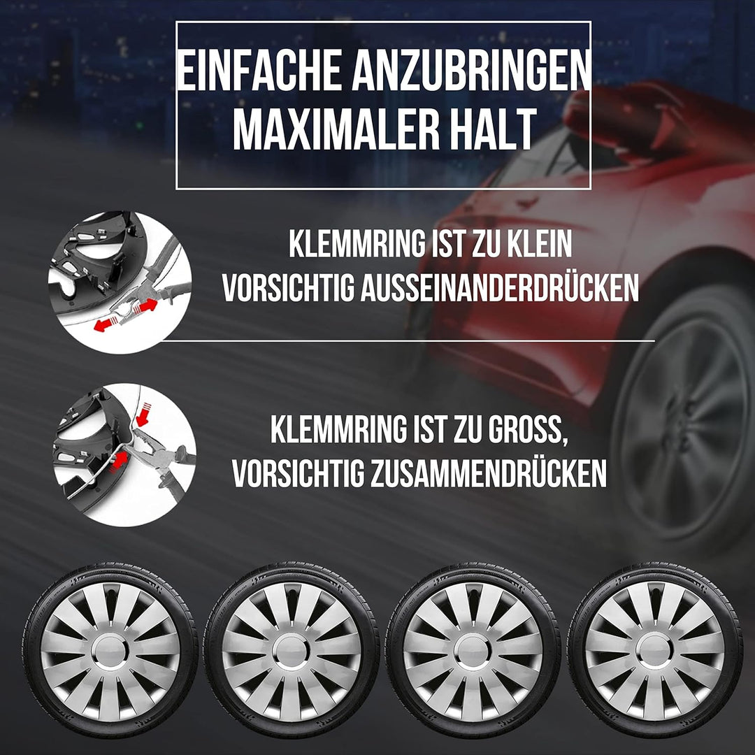 Albrecht 14 Zoll Radkappen silber für Stahlfelgen - Beat Radzierblenden aus hochwertigem Kunststoff