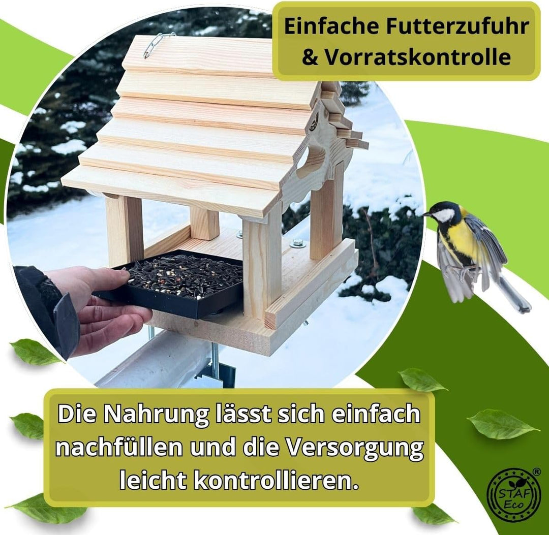 Vogelfutterhaus Vogelhaus für Balkon wetterfest Futterhaus Handarbeit aus Natur Holz Vogelhaus zum A