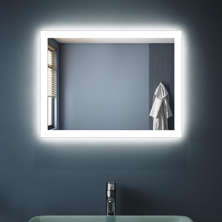 SONNI Badezimmerspiegel mit Beleuchtung 60×50 cm, Badspiegel mit Beleuchtung, LED Badspiegel für gäs