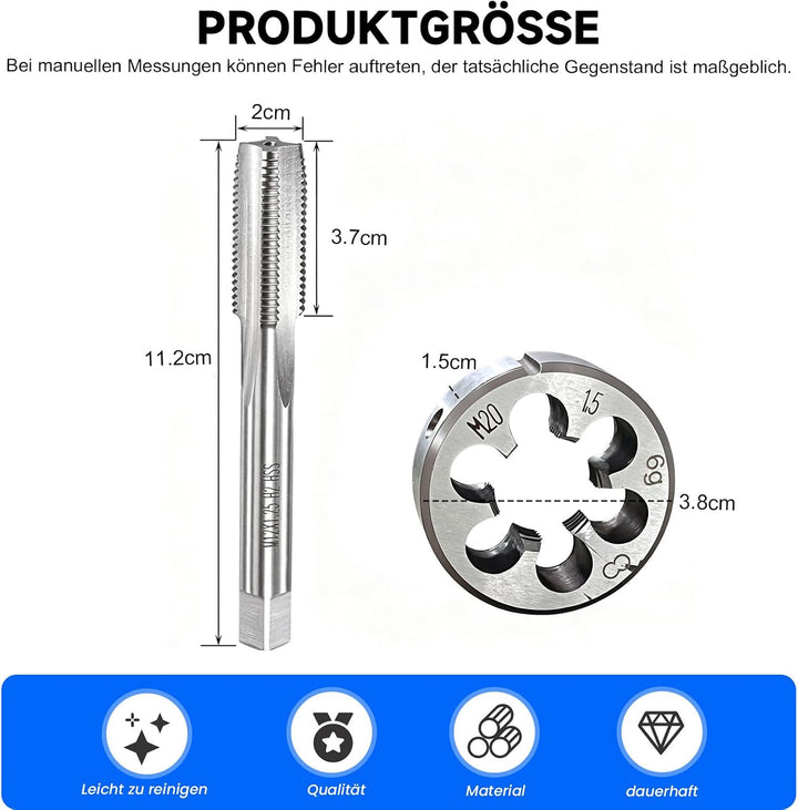 M20 x 1,5 mm Gewindebohrer und Gewindeschneidwerkzeug-Set, hochlegierter Stahl Gewindewerkzeuge, ger