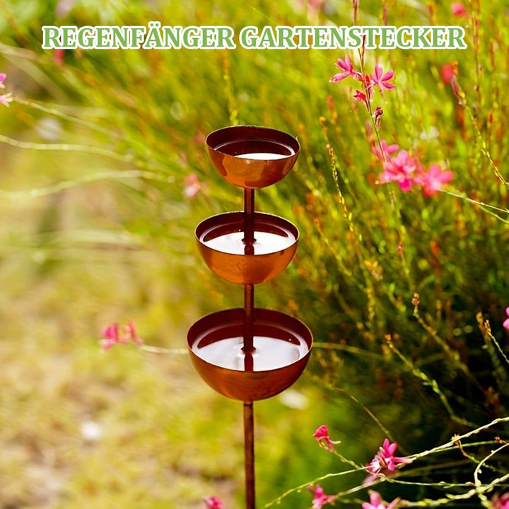 Regenfänger Gartenstecker Rost, Insektentränke Garten, Metall Gartendeko für Draussen, Gartenstecker