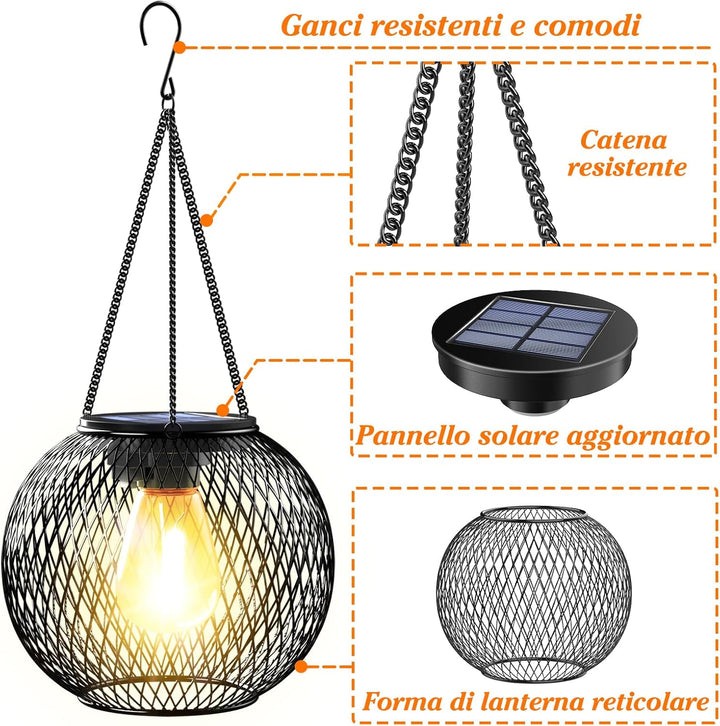 KagoLing Solarlampen für Aussen Hängend | 2 Stück | Schwarz| Solar-Laternen mit LED-Glühbirne | Late