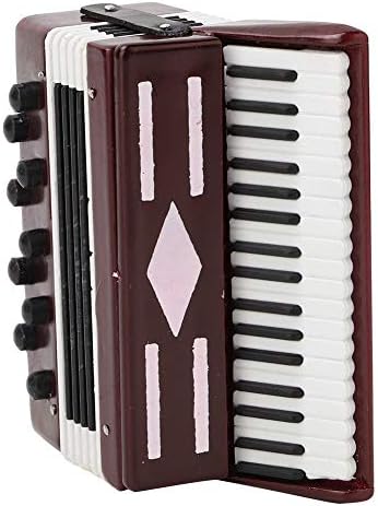 FTVOGUE Rotes Akkordeon Modell Miniatur Holz Instrumental Modell mit zarten Box Musikalisches Kinder