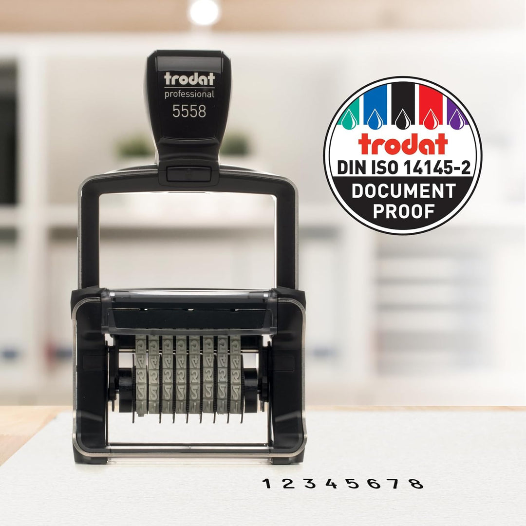 Trodat Professional 5558 Nummernstempel 8 Bänder, Selbstfärbend, 5 mm Schrifthöhe, Abdruck schwarz 8