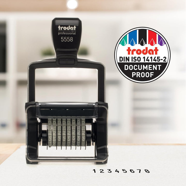 Trodat Professional 5558 Nummernstempel 8 Bänder, Selbstfärbend, 5 mm Schrifthöhe, Abdruck schwarz 8