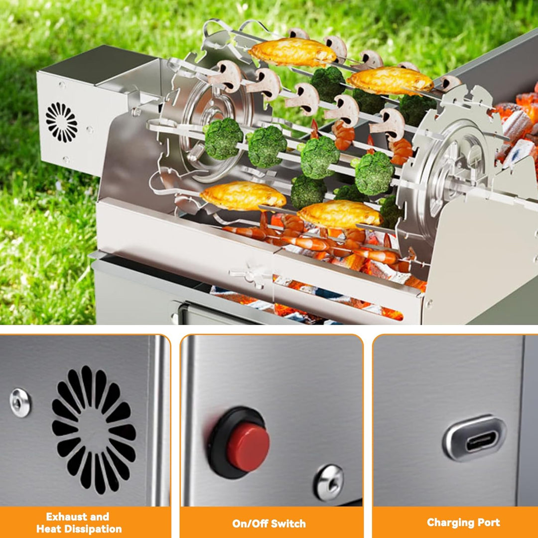 BBQ automatische rotierende Rollgrillspiesse (Plug-in-Version) mit Typ-C-Ladeanschluss