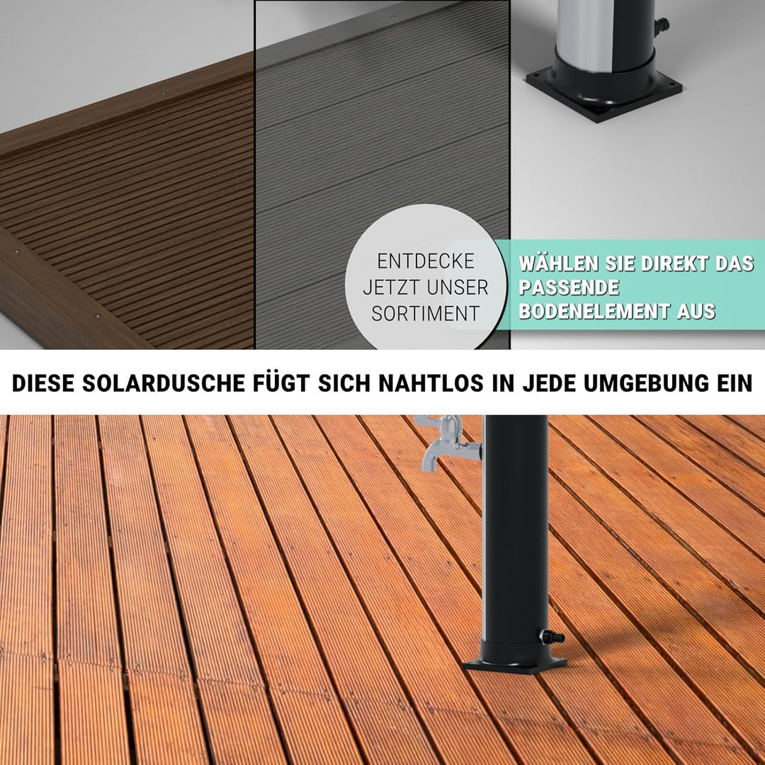 HAGO Solardusche | 20L | rund | Schwarz/Silber | Pooldusche | Campingdusche | Gartendusche | Outdoor