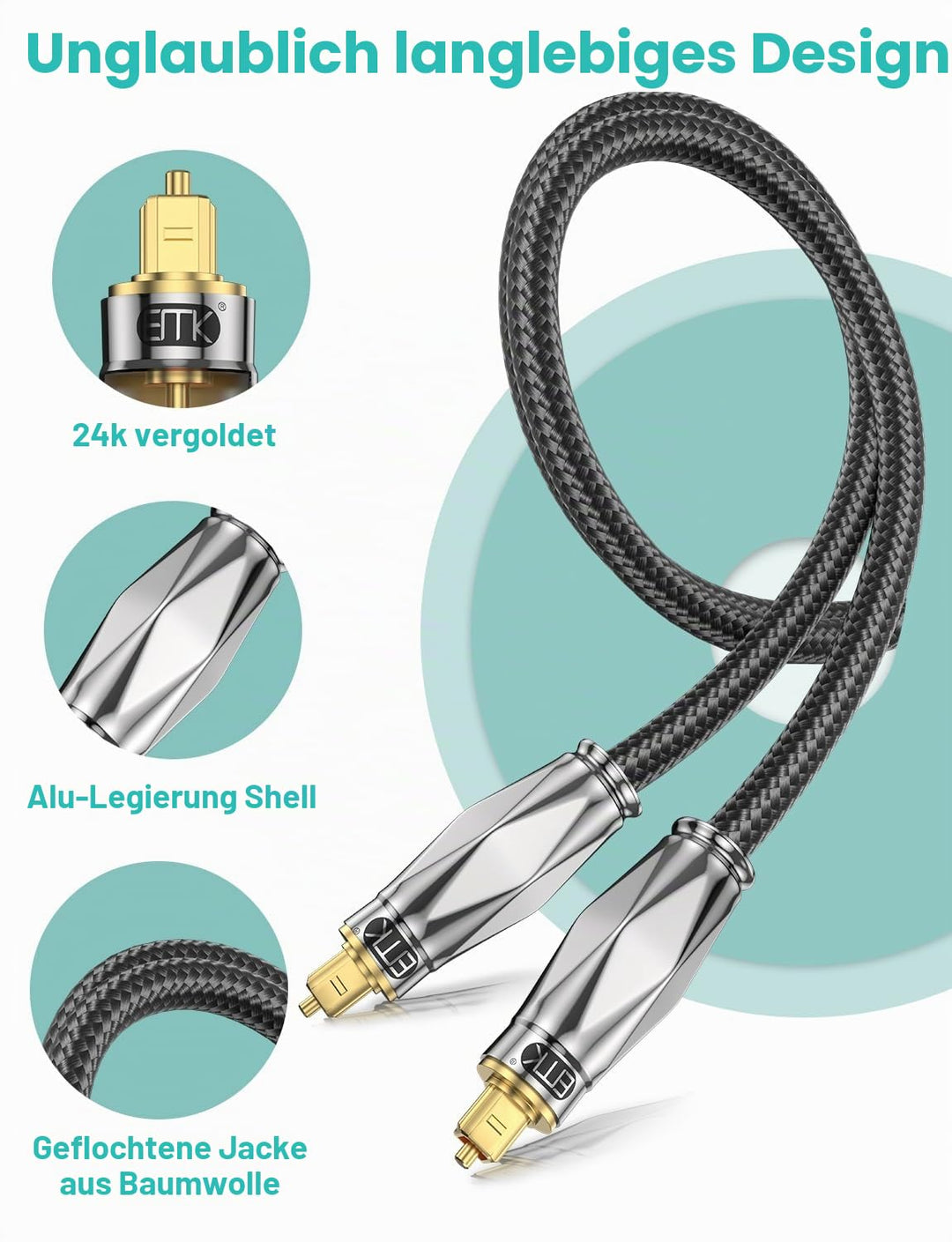 EMK Optisches Audiokabel Optical Audio Cable Toslink Spdif Kabel Lichtleiterkabel Digital Audio Out