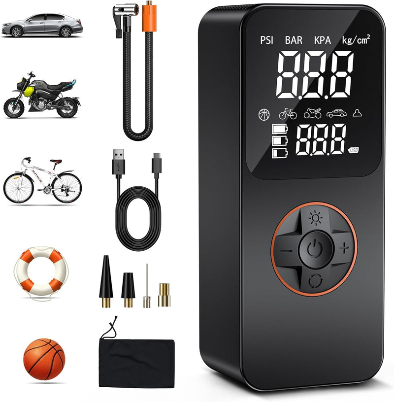 Tragbarer Elektrische Luftpumpe mit 10000mAh Akku Kompressor,150 PSI Fahrradpumpe elektrisch mit Man