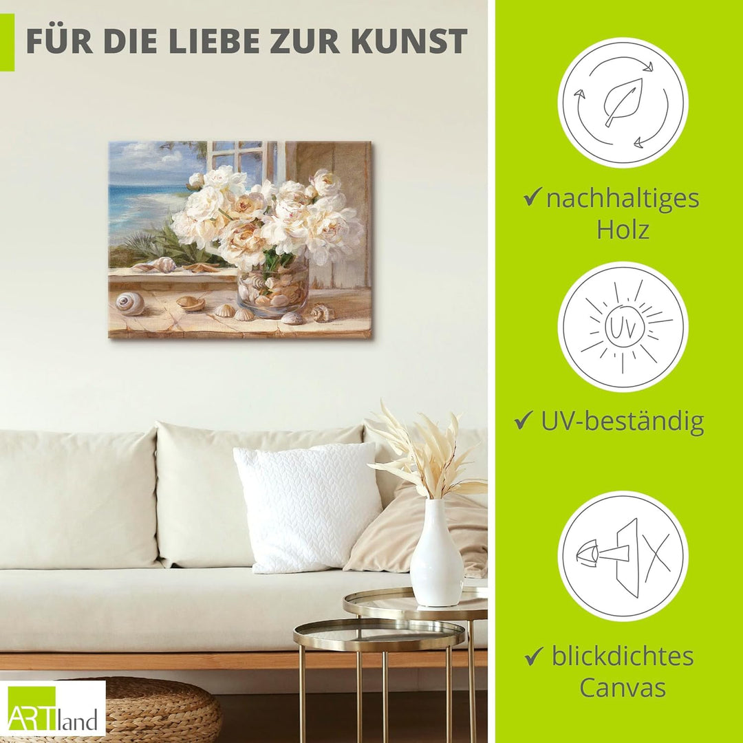 ARTland Leinwandbilder Wandbild Bild auf Leinwand 60x45 cm Wanddeko Fensterblick Fenster Strand Meer
