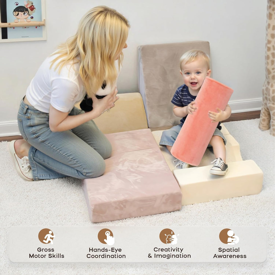 BanaSuper Schaumstoff Bausteine für Kinder, XXL Kletterblöcke Set Falten zu Spielmatte, Weiche Softb