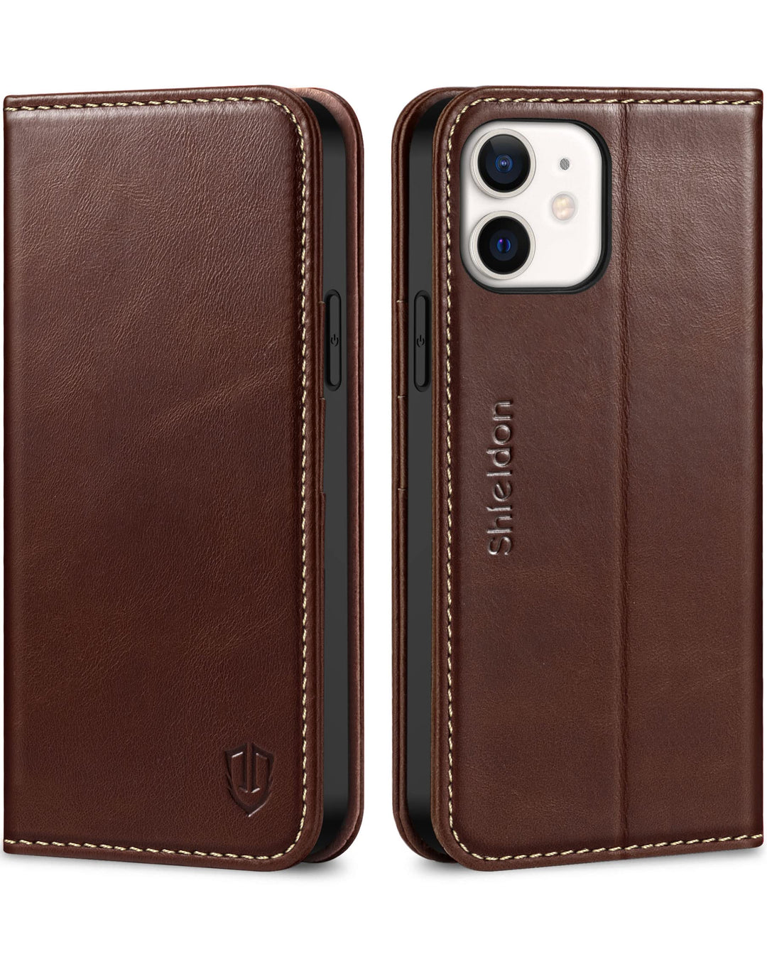 SHIELDON Hülle für iPhone 12 /iPhone 12 Pro Schutzhülle [Echtleder] [RFID-Sperre] [Lifetime Garantie