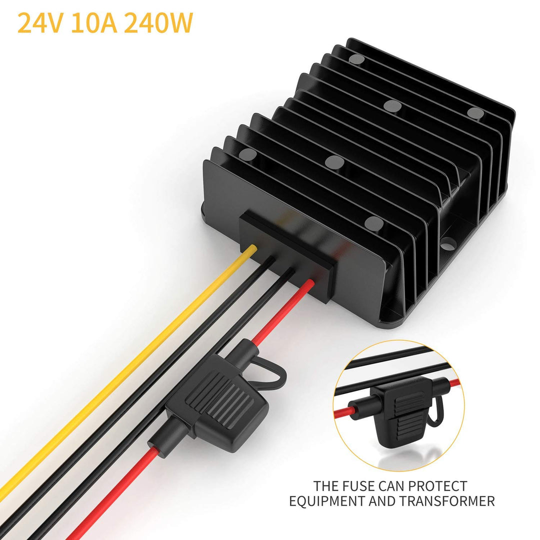 Spannungswandler 12V auf 24V 10A 240W | Wasserdichter DC-DC Wandler mit Sicherung | Spannungsstabili