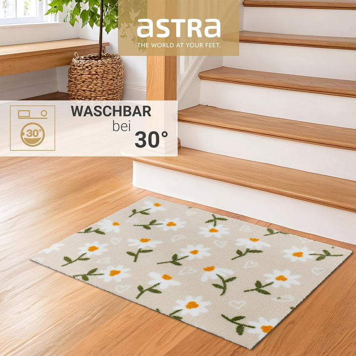 Astra rutschfeste Sauberlaufmatte innen - Gänseblümchen beige 66 x 110 cm - Wohnraum Fussmatte Desig