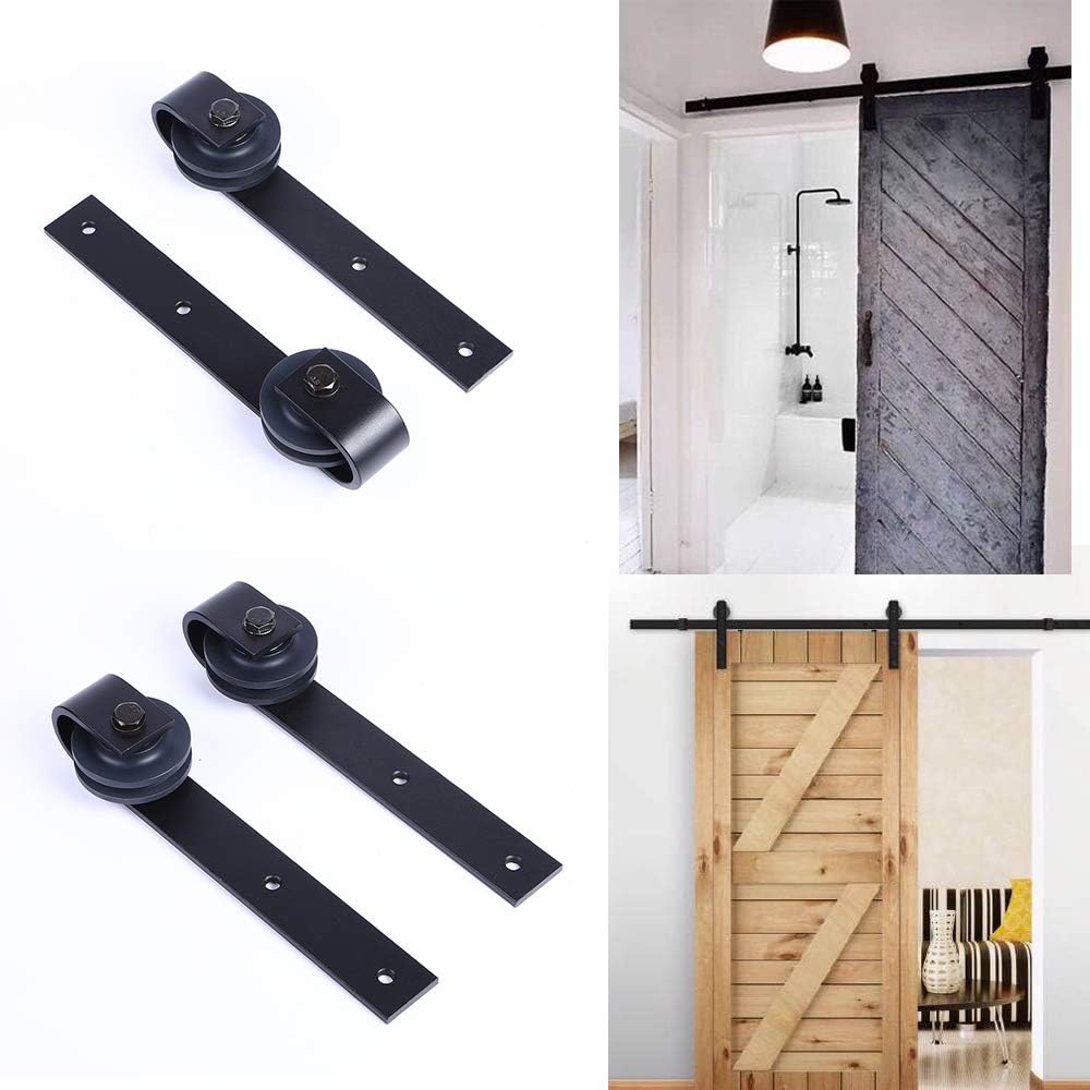 TSMST 228CM Schiebetürbeschlag Set, Schwarzes Schienenset passend für eine einzelne Holztür, J-Form