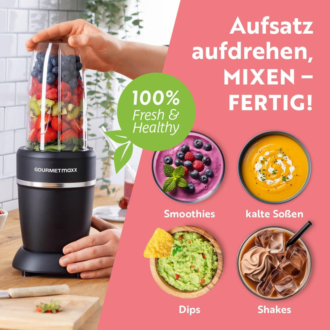 GOURMETmaxx Mixer & Smoothie Maker 4-tlg. | Standmixer elektrisch für den Vitaminkick to go | Nutrit