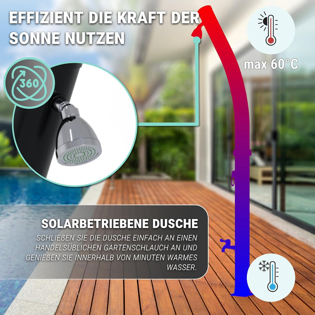 HAGO Solardusche | 20L | rund | gebogen | Schwarz | Pooldusche | Campingdusche | Gartendusche | Outd