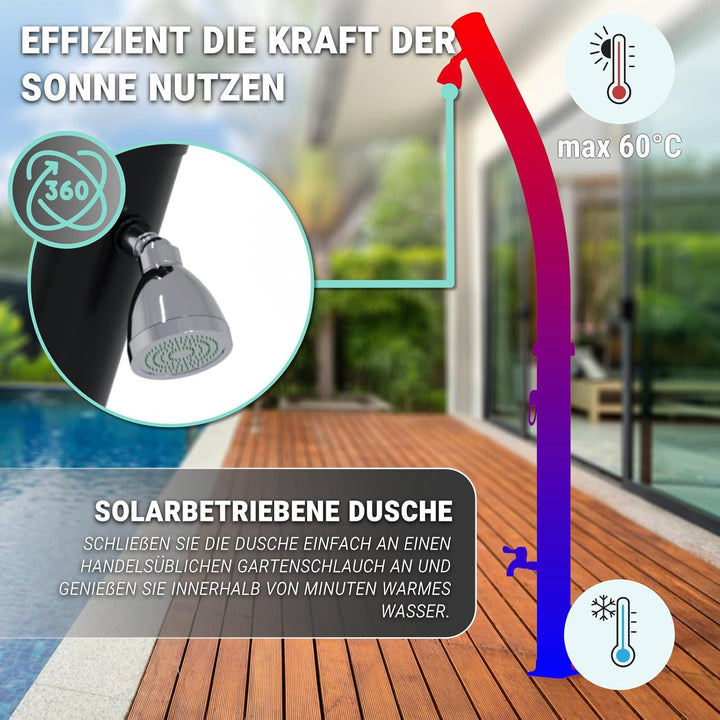 HAGO Solardusche | 20L | rund | gebogen | Schwarz | Pooldusche | Campingdusche | Gartendusche | Outd
