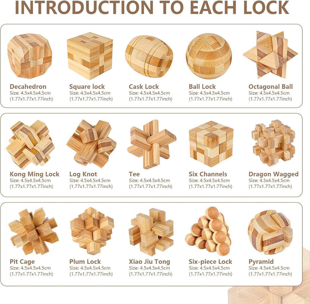 15 Stück Knobelspiele Holz, Geschicklichkeitsspiel Holz, Logikspiele IQ Spiele Geduldspiel Knobelspi
