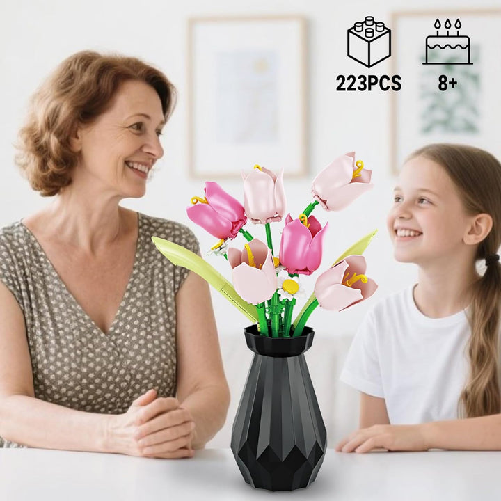 WINNER SPACE Tulpen Blumen Bauspielzeugset mit Vase, 223pcs Botanical Collection Bauklotz Spielzeug