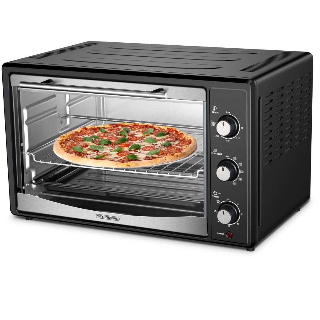 Mini Backofen 45 Liter | 1800 Watt | Umluft | Pizzaofen | Innenbeleuchtung | Inkl. Backblech und Gri