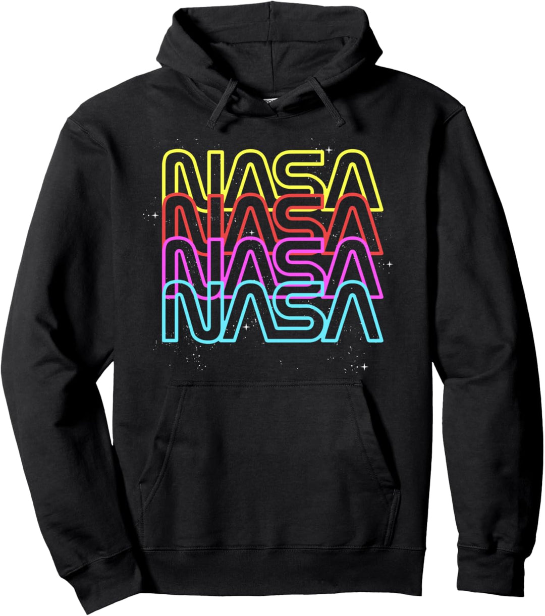 NASA Neon Rainbow Repeat Text Logo Pullover Hoodie