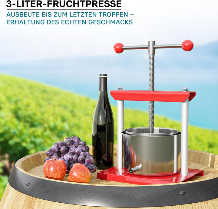 Wiltec Fruchtpresse Weinpresse Stahl 3 l Edelstahlkorb Obstpresse Beerenpresse