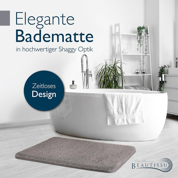 Beautissu Badematte rutschfest 100x60 cm – Duschvorleger Hochflor Badteppich rutschfest Waschbar Sha