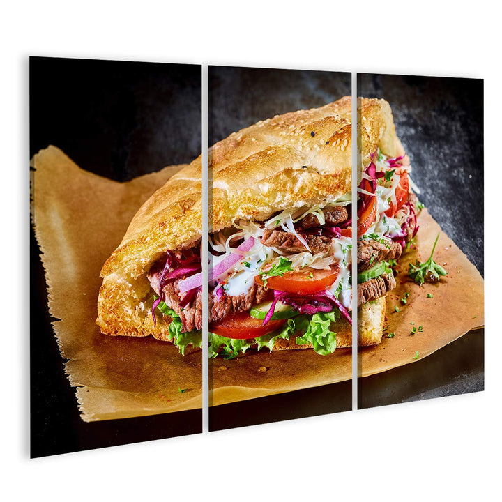 Bild auf Leinwand Türkischer Döner Kebab Auf Golden Gerösteten Pita Brot Wandbild Poster Kunstdruck