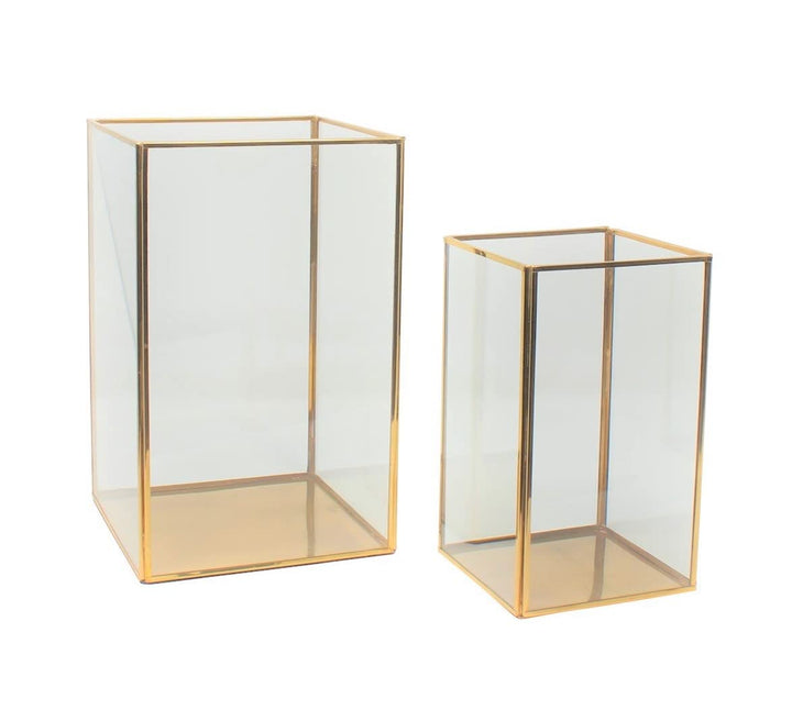 LaLe Living Laterne BATU 2er Set aus Eisen in Vintage Gold, Windlicht für Stumpenkerzen und Teelicht