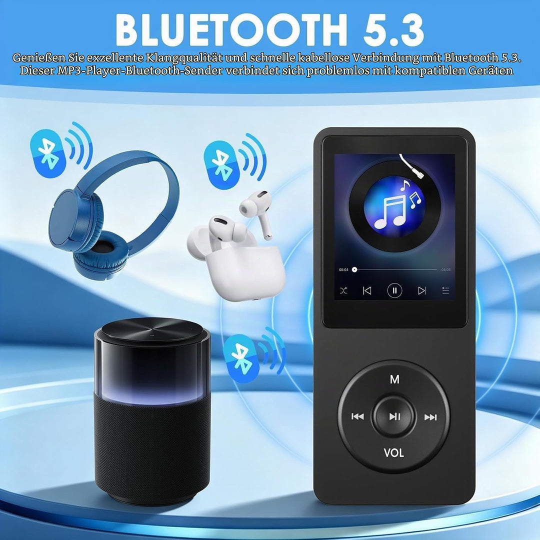 32GB MP3 Player Bluetooth 5.3 mit 1.8" TFT Farbbildschirm HiFi Musik Kinder MP3-Player mit Lautsprec
