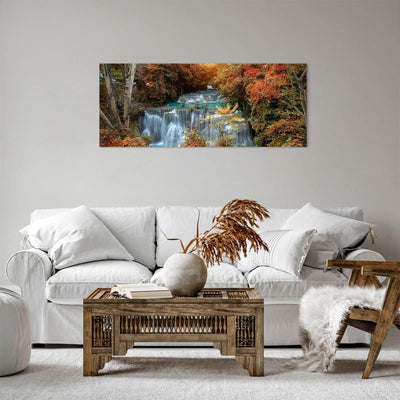 Panorama Bilder auf Leinwand 100x40cm Leinwandbild Park Wasserfall Wasser Gross Wanddeko Bild Schlaf