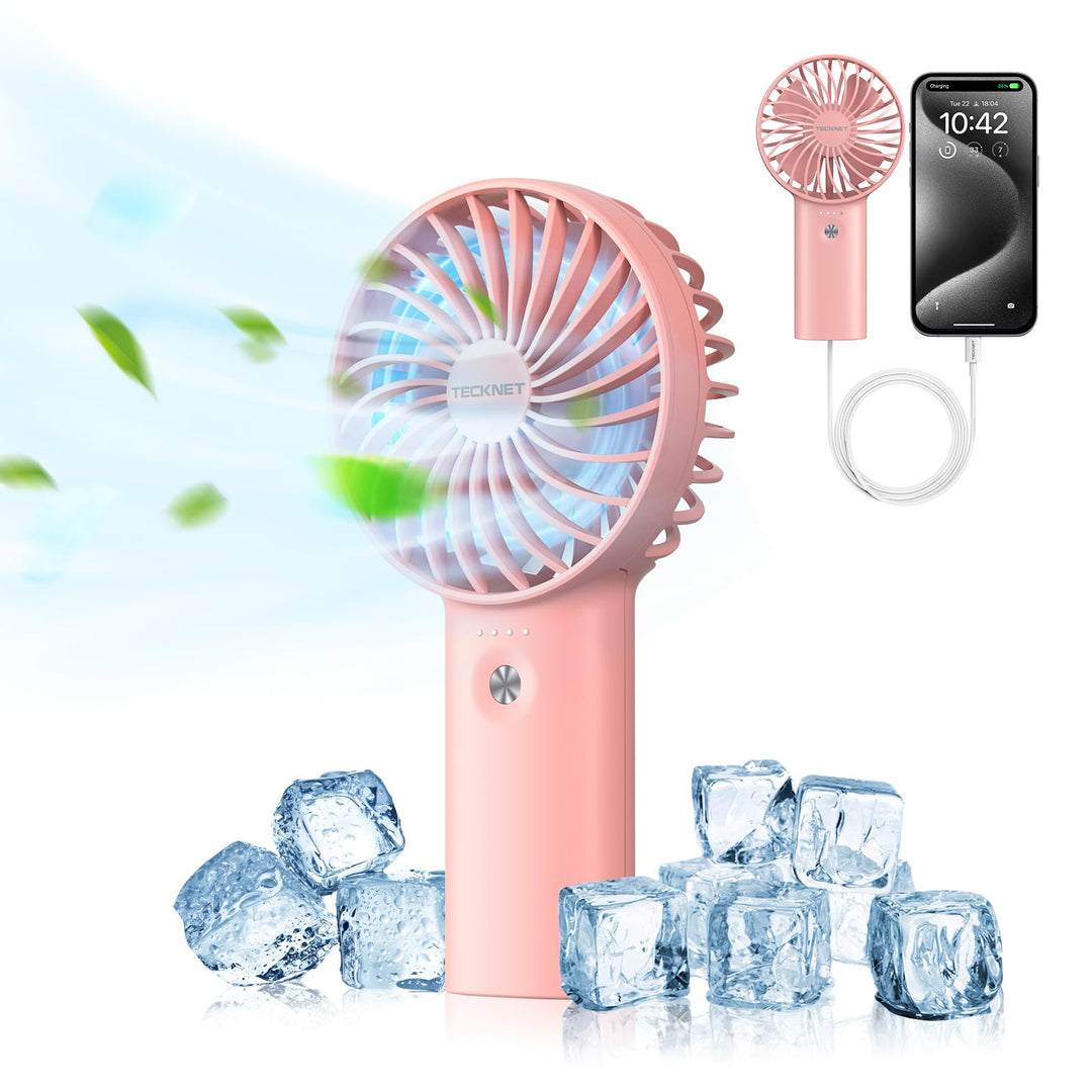 TECKNET Mini USB Ventilator, Tragbarer Handventilator mit Powerbank, 5200mAh Aufladbarem Batterie Lü
