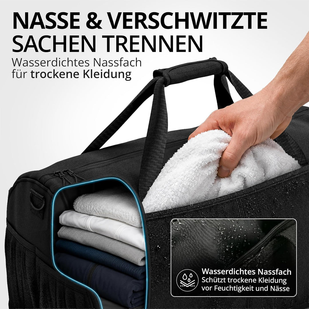 Sporttasche Herren Trainingstasche Damen + Schuhfach Nassfach | 40/60L mit Rucksack-Funktion, 30/50L