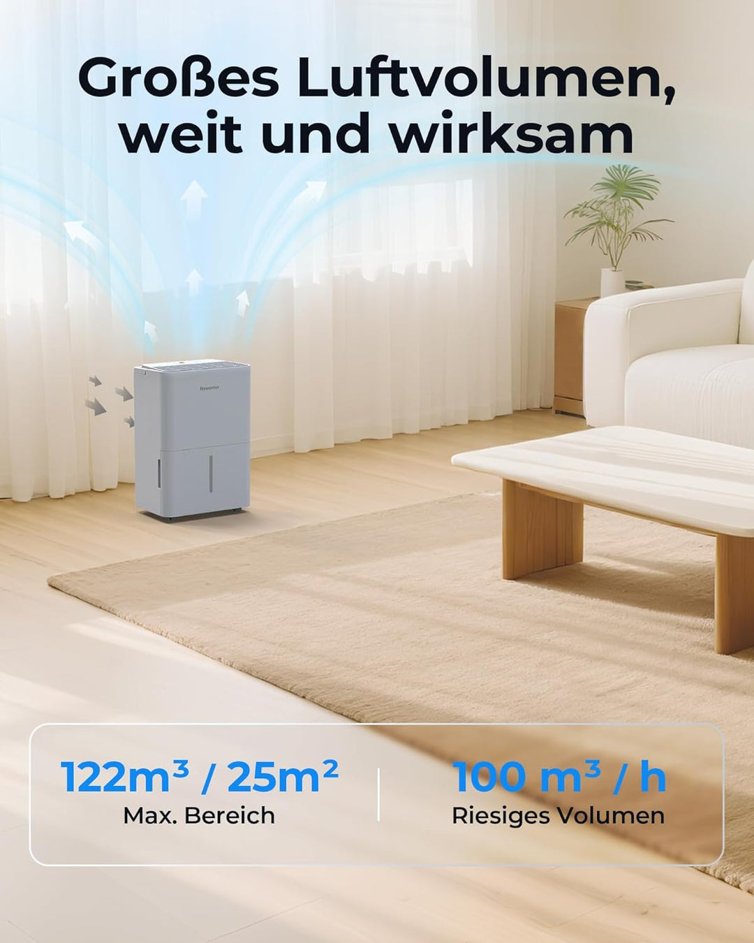 Newentor Luftentfeuchter Elektrisch 12L/Tag, Entfeuchter Elektrisch Keller 122m³/25m², Raumentfeucht