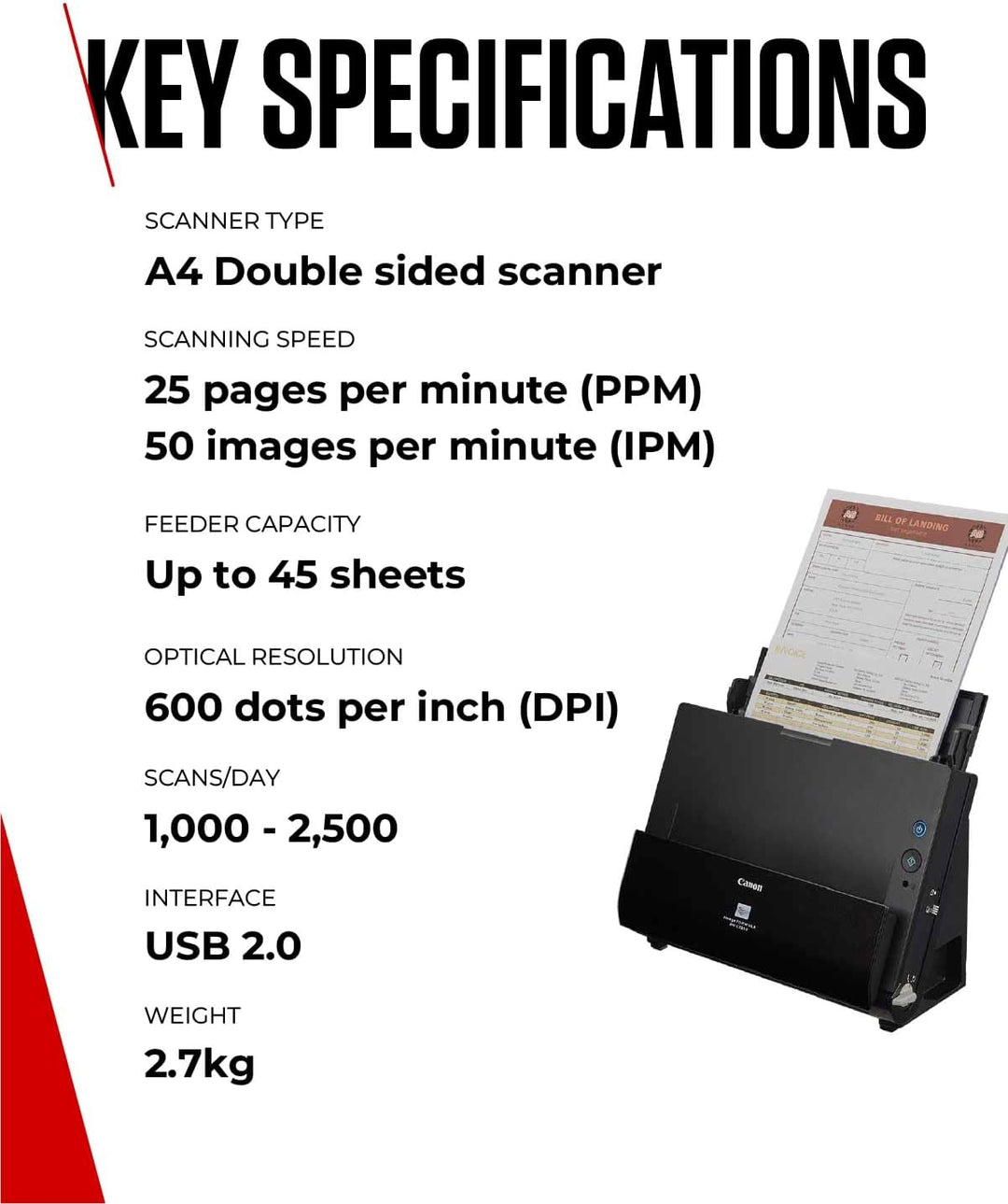 Canon DR-C225 II - imageFORMULA Dokumentenscanner (Duplex, Einzug, Farbe, 600dpi, 25 Seiten/Min, PDF