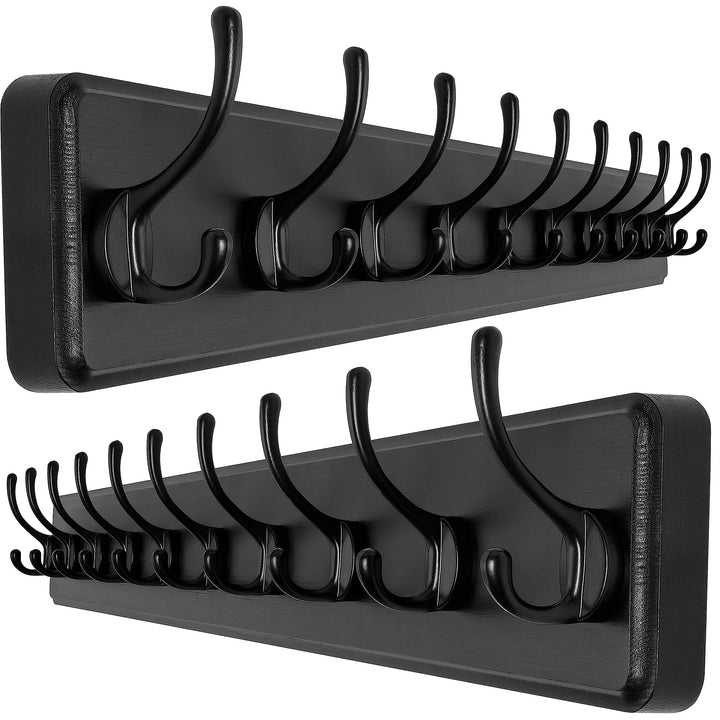 SKOLOO Garderobenleiste Holz Schwarz(2 Stück), 98 cm langer, hölzerner Kleiderhaken Wand, Rustikaler