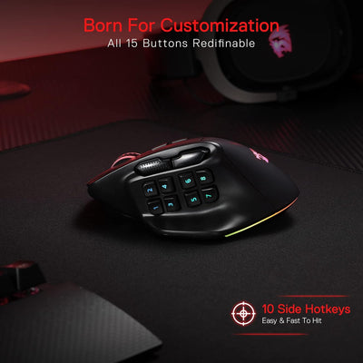 Redragon M811 Pro Wireless MMO Gaming Maus, 15 Programmierbare Tasten, RGB-Gamer-Maus, 10 Seitlichen