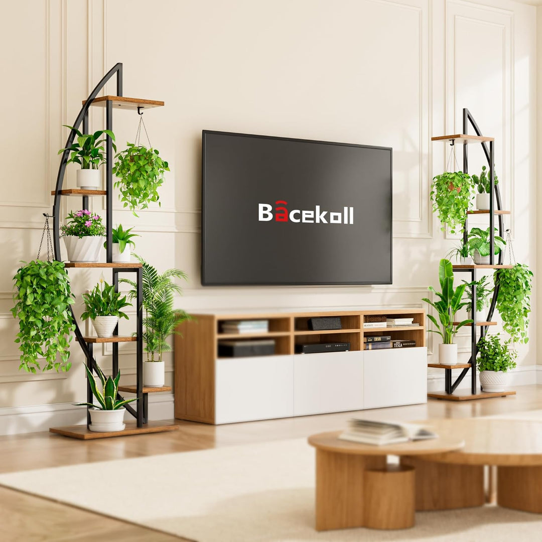 BACEKOLL 6 Ebenen Blumenständer 160cm - Metall-Holz Pflanzenregal - Innen & Aussen Blumentreppe - De