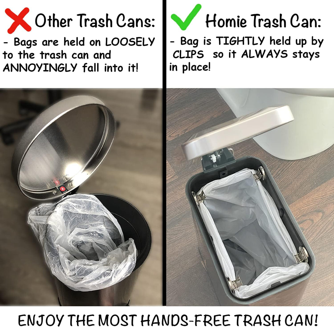 Homie Soft Close, rechteckiger Abfalleimer 5L mit Anti-Bag Slip Liner und Deckel, Verwendung als Min
